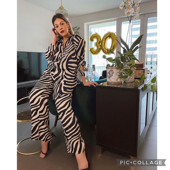 NWT H&M Blogger Fave Zebra Print Satin Shirt/Pants - Picture 10 of 12